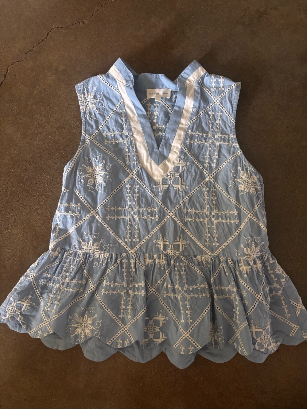 entro Light Blue Embroidered Sleeveless Peplum Camisole